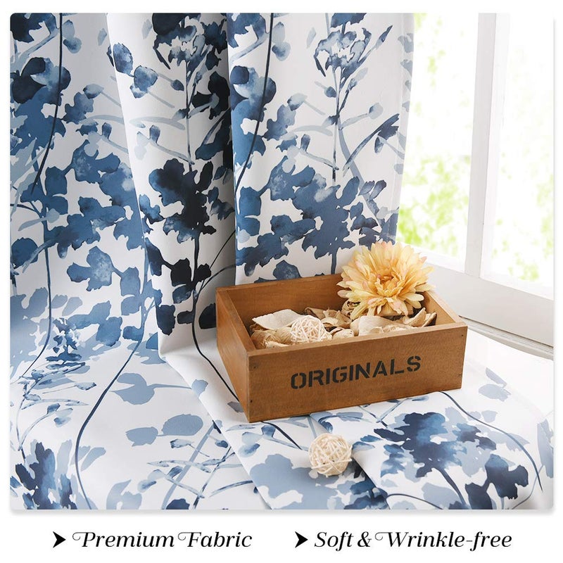 KGORGE Kitchen Curtains Tiers Set - Blackout Watercolor Botanical Print Curtains Half Window Drapes for RV Camper Farmhouse Dining Small Window, 2 Panels, W 52 x L 36 inches, Blue - Image 5